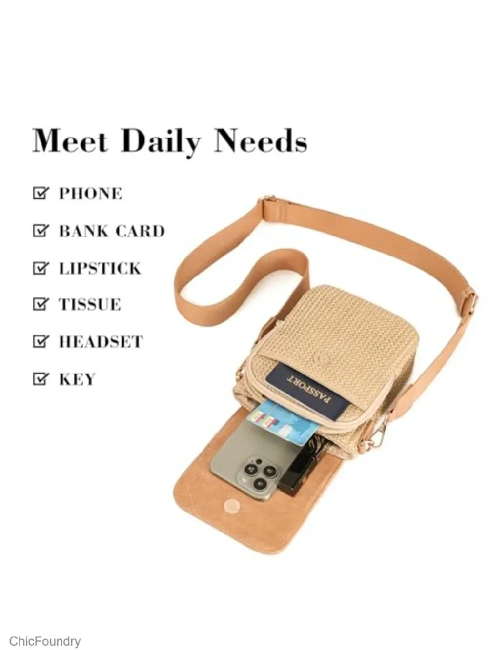 Faux Straw Crossbody Bag with RFID Blocking Card Slots, Lightweight Woven Purse